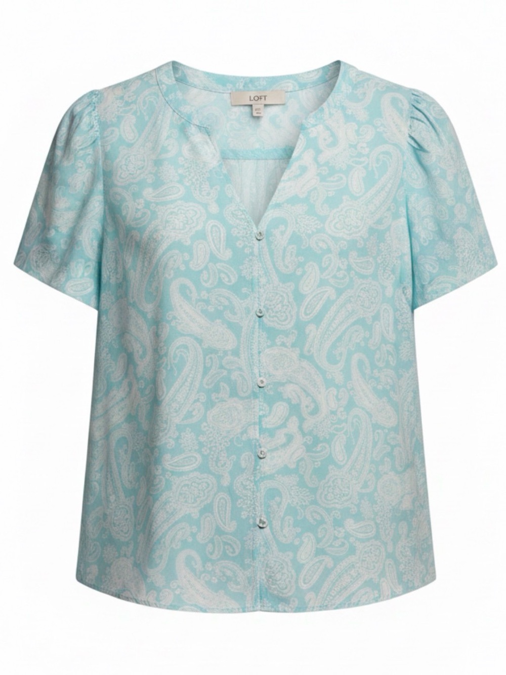 LOFT Light Blue Paisley Button-Front Blouse